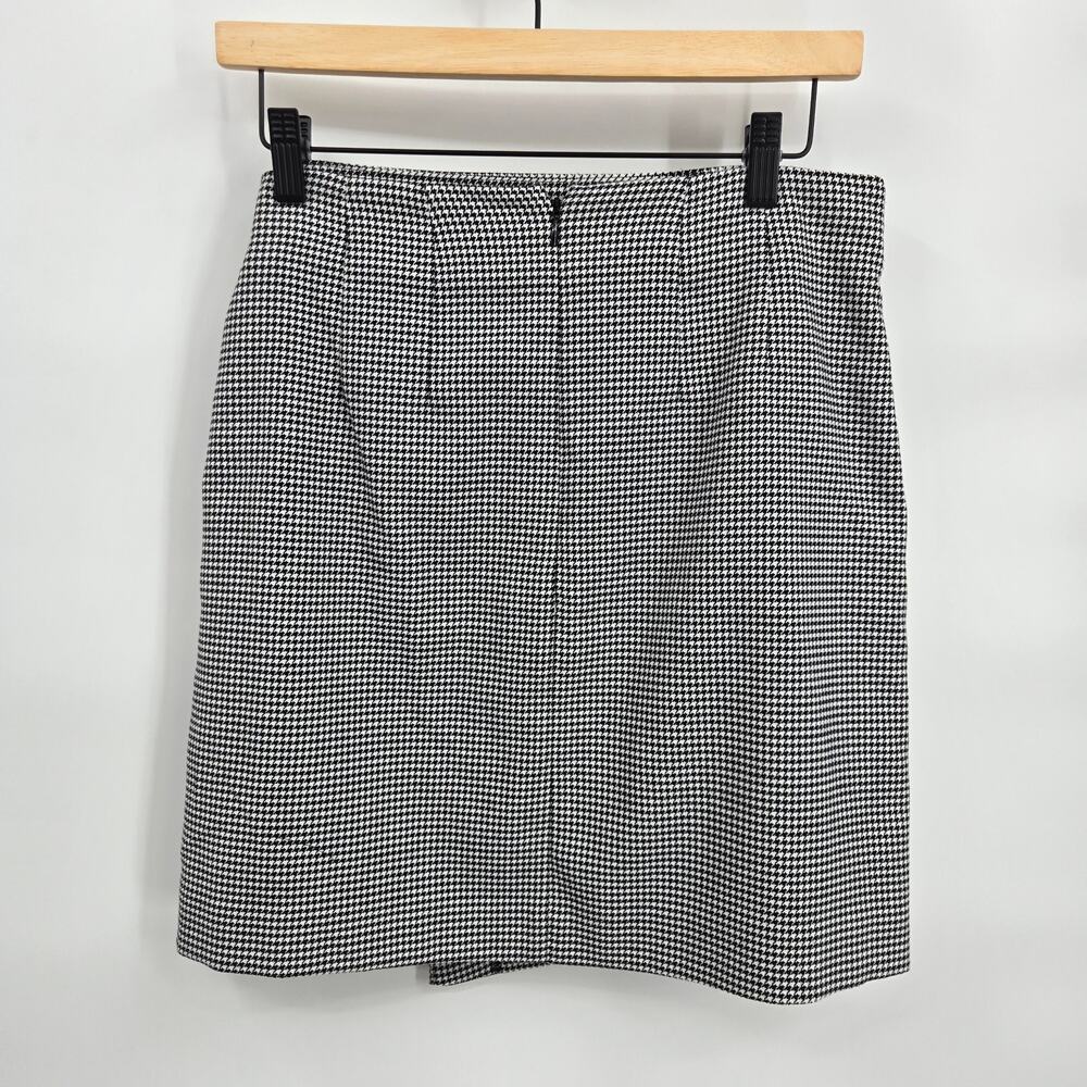 Ann Taylor 4 Mini Skirt Houndstooth Black White Wrap Leather Buckle Aline Flare - Picture 3 of 6